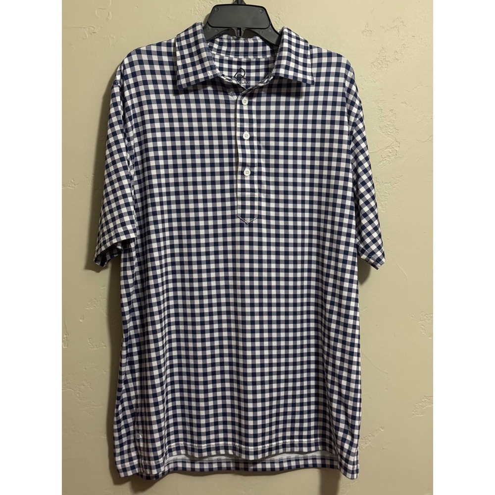 Deolax Polo Shirt Mens L Navy White Gingham Check Golf Performance